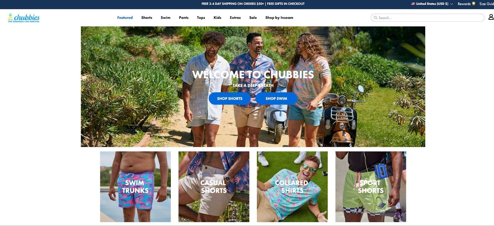 Chubbies’ homepage. 