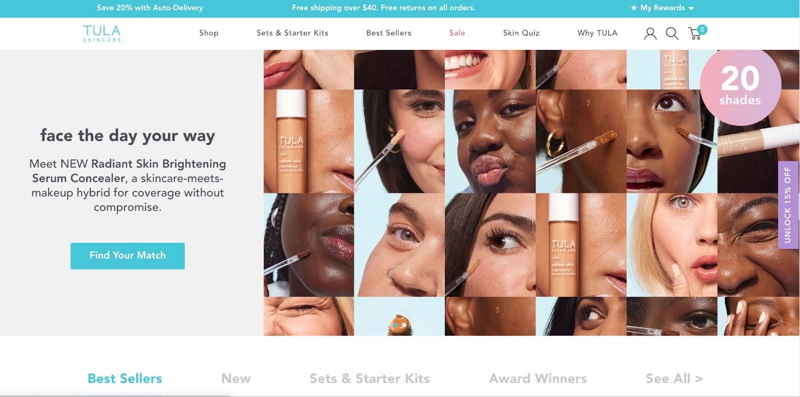 TULA Skincare’s homepage. 