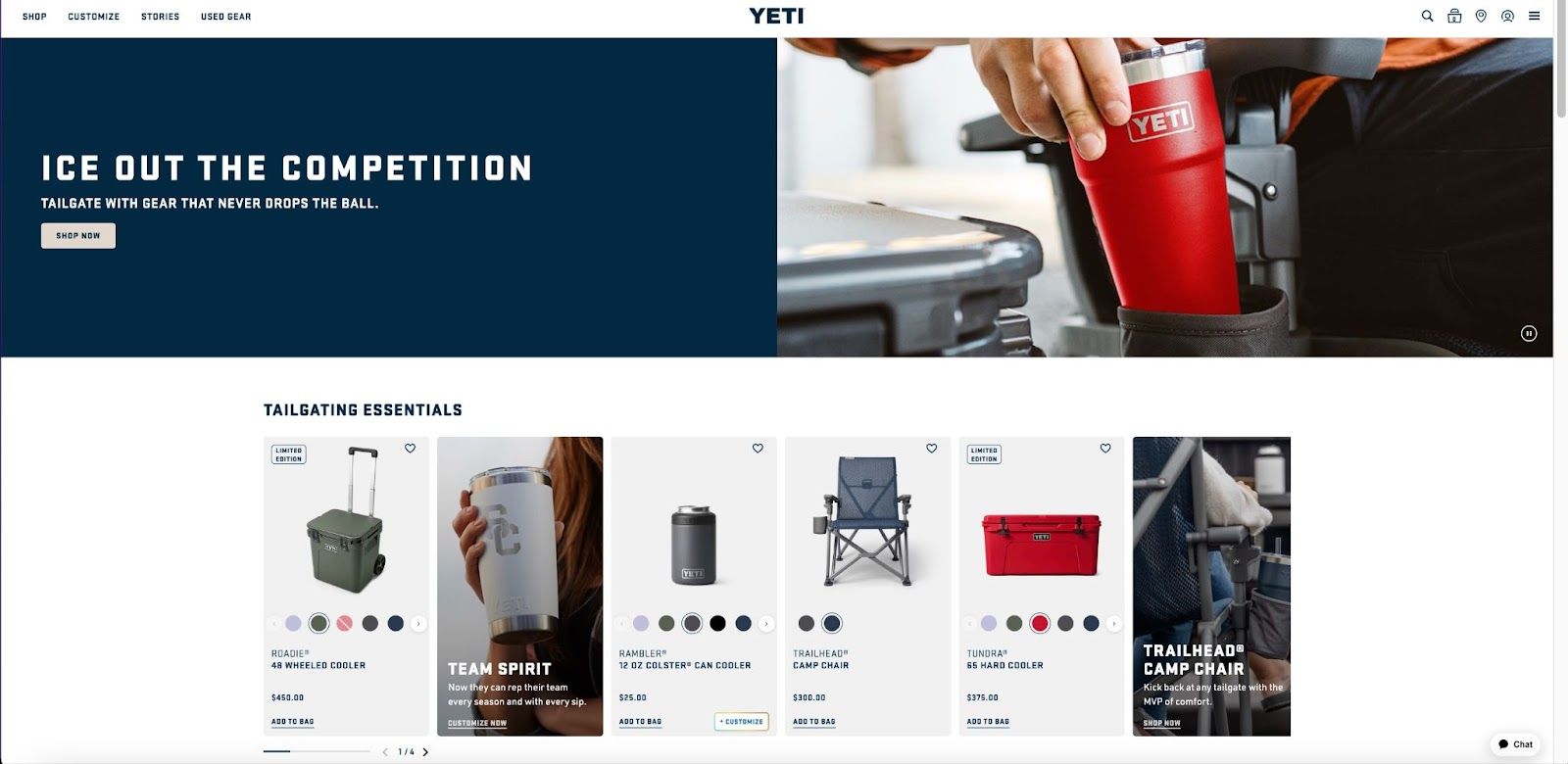 Yeti’s homepage. 