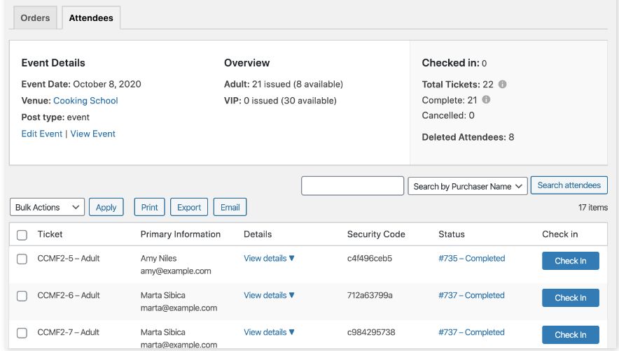 Event attendees list.