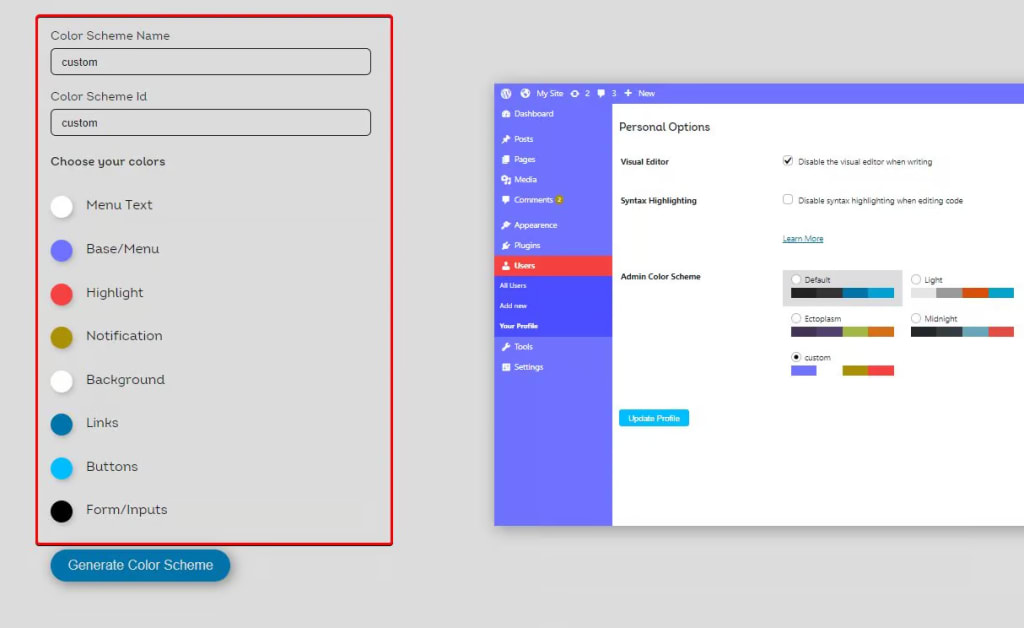 select preferred colors