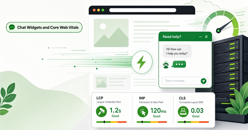 GreenGeeks illustration of chat widgets and core web vitals for ai chatbot for your website