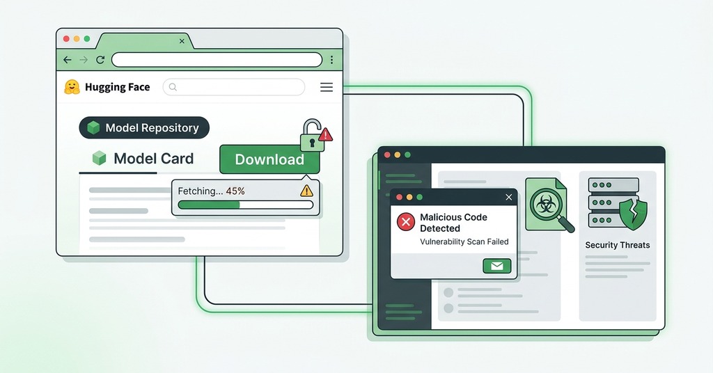 Illustration of the risks of downloading models from hugging face for ai dangers of self hosting a model