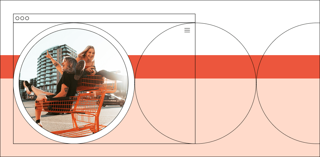 Abstract image with a photo of a shopping cart and two women