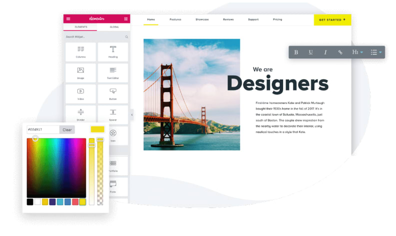 Elementor page builder interface