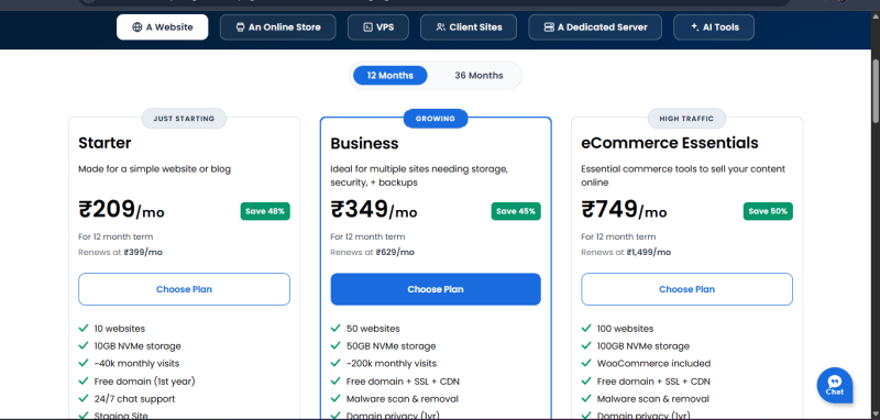 bluehost India wordpress plans