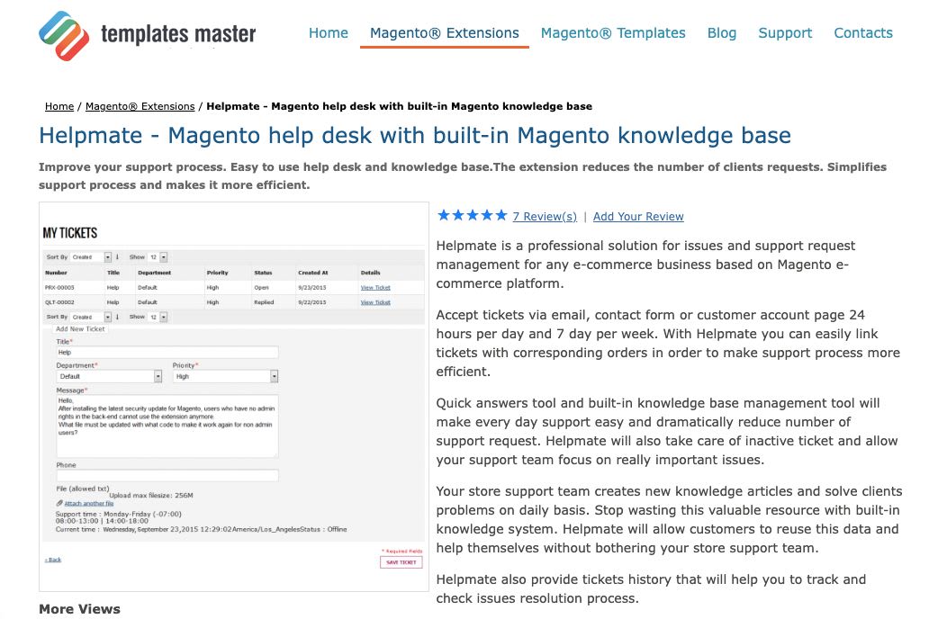 Template Master Helpmate is the best Magento help desk extension for extensive knowledge base management.